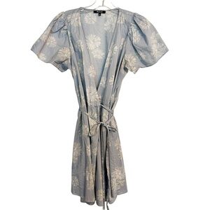 Madewell Blue Floral Puff Sleeve Wrap Midi Dress Size M